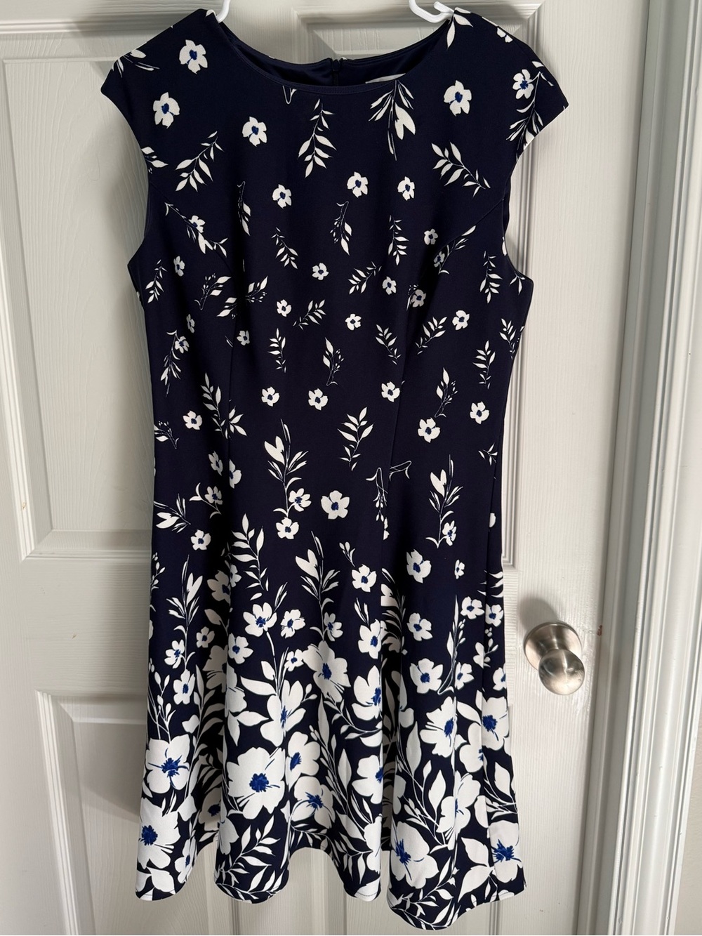 London Times Navy and White Floral Midi Dress